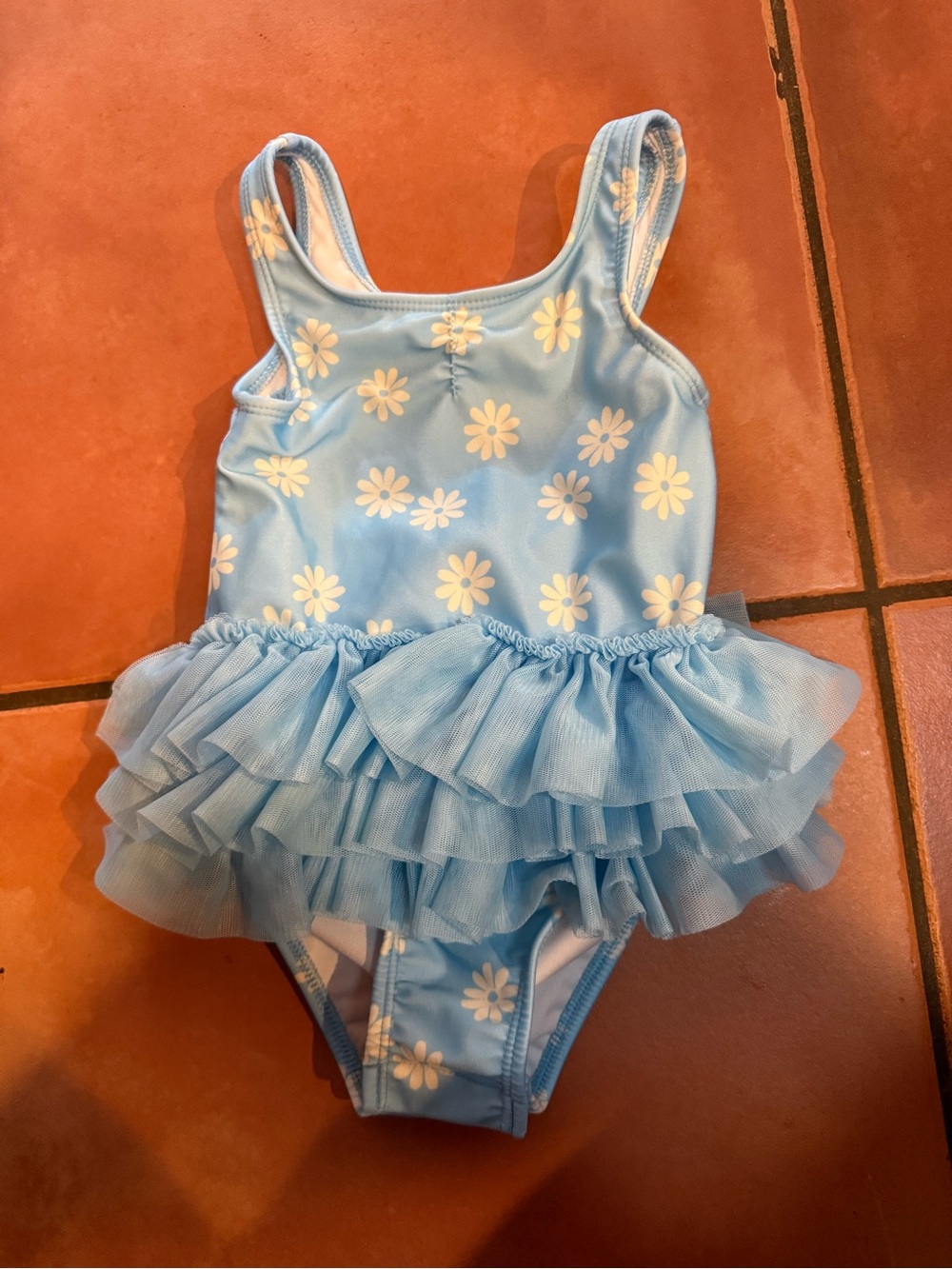 Cat & Jack Light Blue Daisy Ruffle One-Piece Swimsuit
